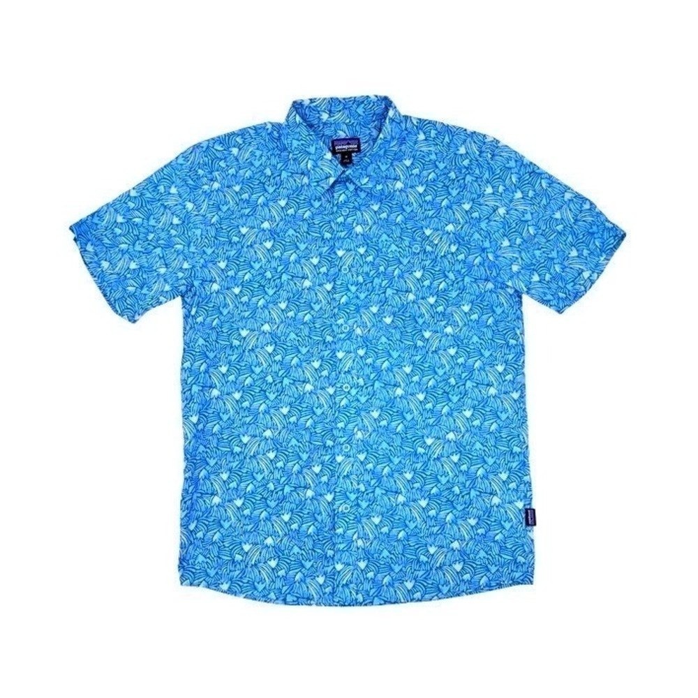 Patagonia Go To Shirt Men's Medium Blue Floral Organic Cotton Short Sleeve